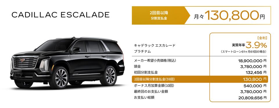 CADILLAC ESCALADE お支払い例