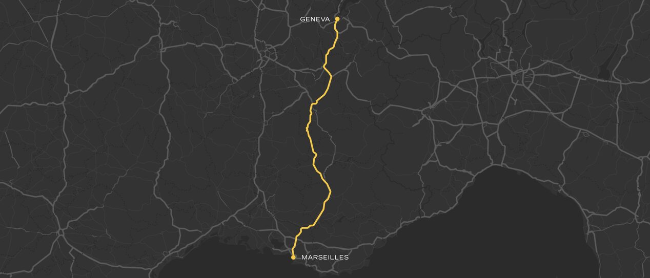 Driving route from Geneva to Marseilles.