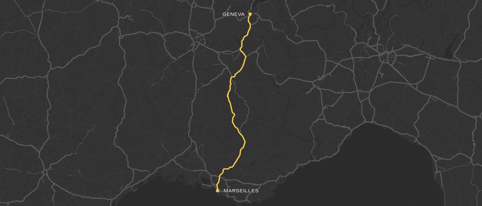 Driving route from Geneva to Marseilles.