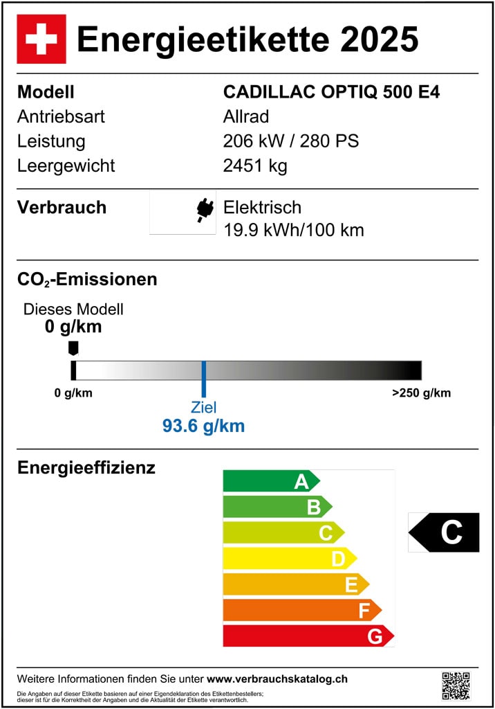 Electric Cadillac OPTIQ - Energy label