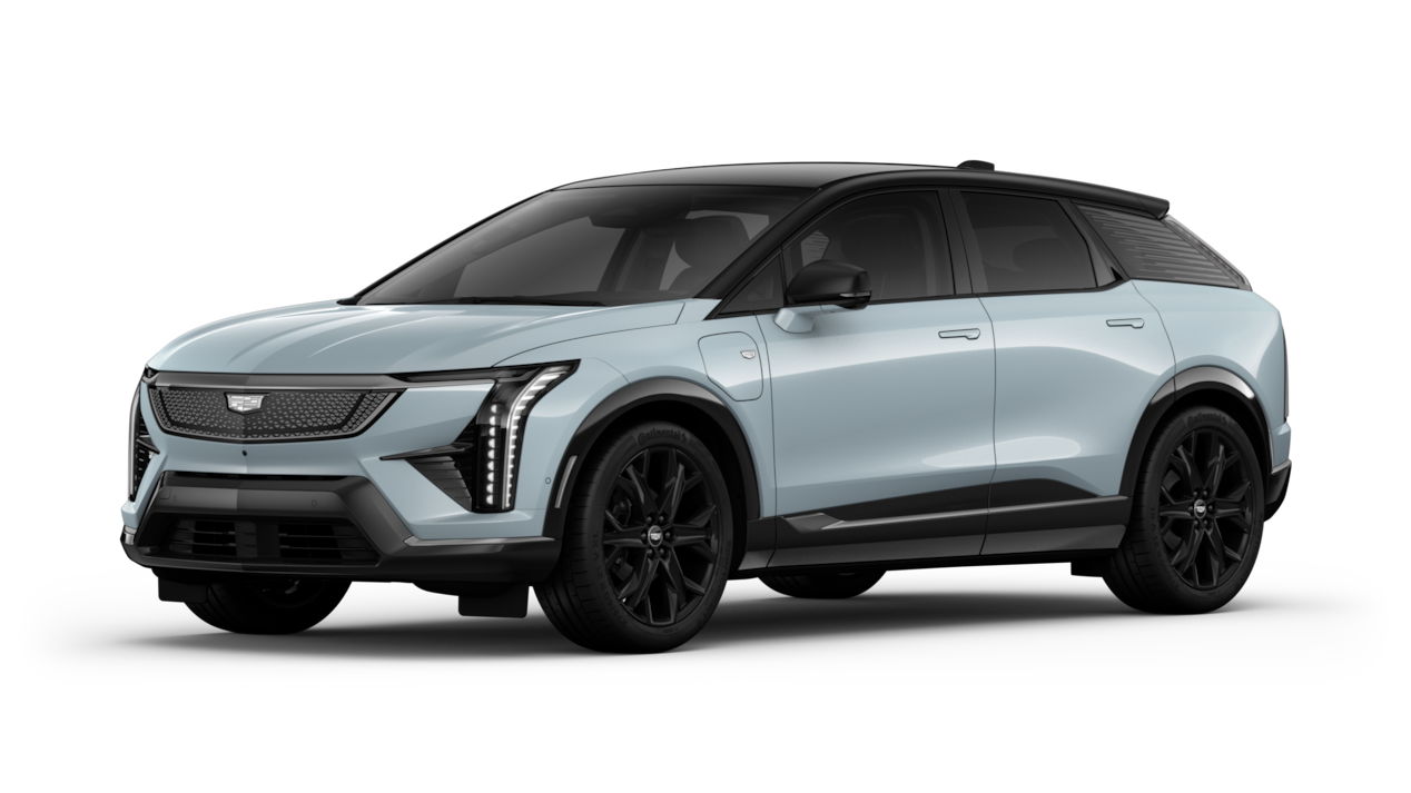 OPTIQ, le SUV de luxe 100 % électrique le plus compact de Cadillac, en teinte Nimbus métallisé, présenté en vue de trois quarts.