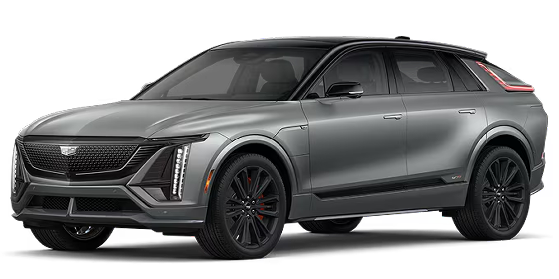 Vue de trois quarts de la LYRIQ-V, le SUV électrique de luxe de Cadillac.