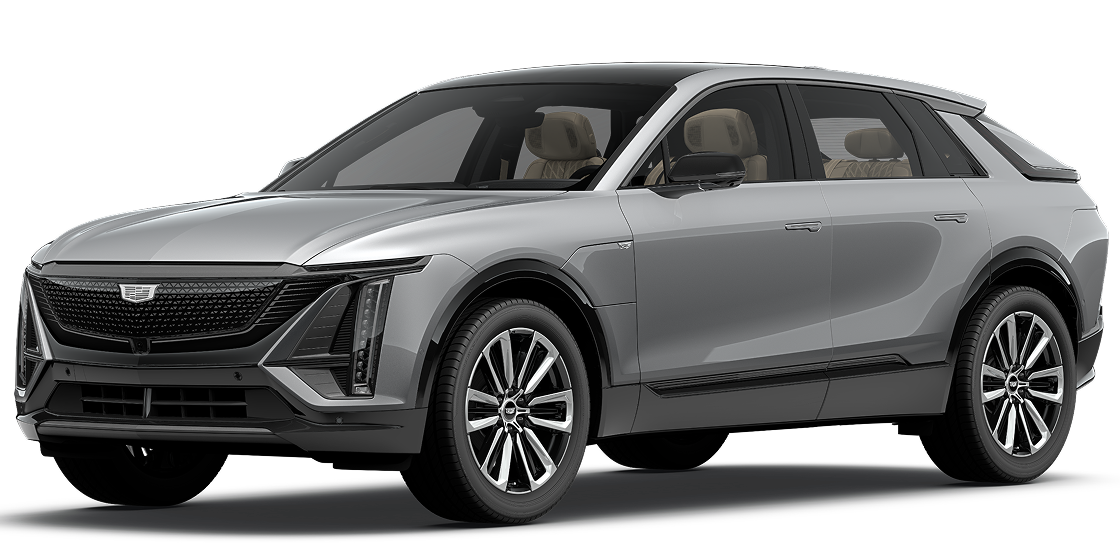 Vue de trois quarts de l'OPTIQ, le SUV électrique compact de Cadillac.