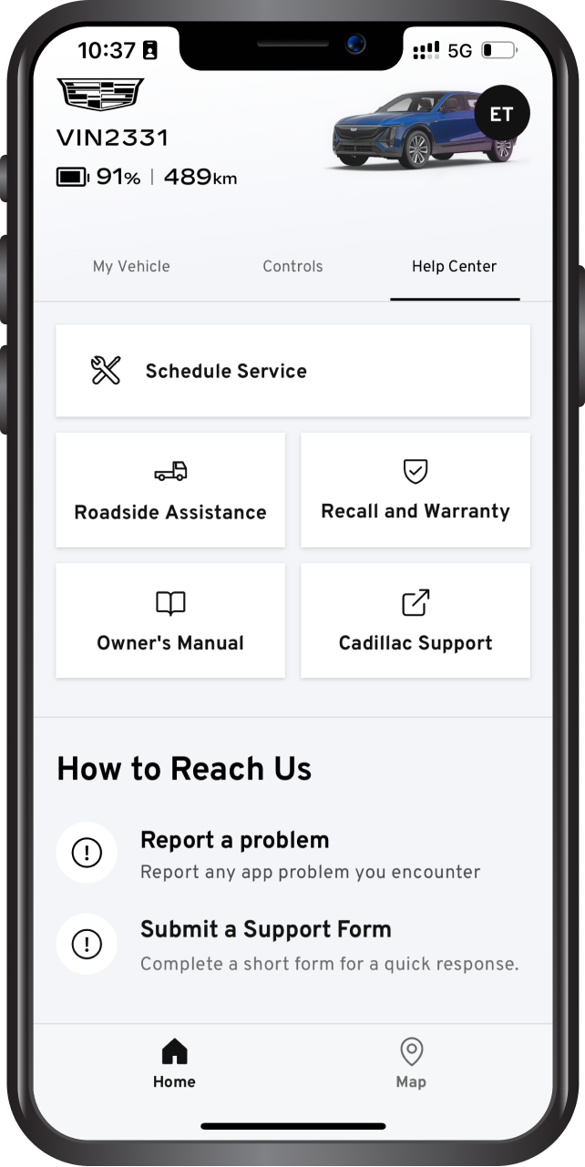 Cadillac electric vehicle app support services